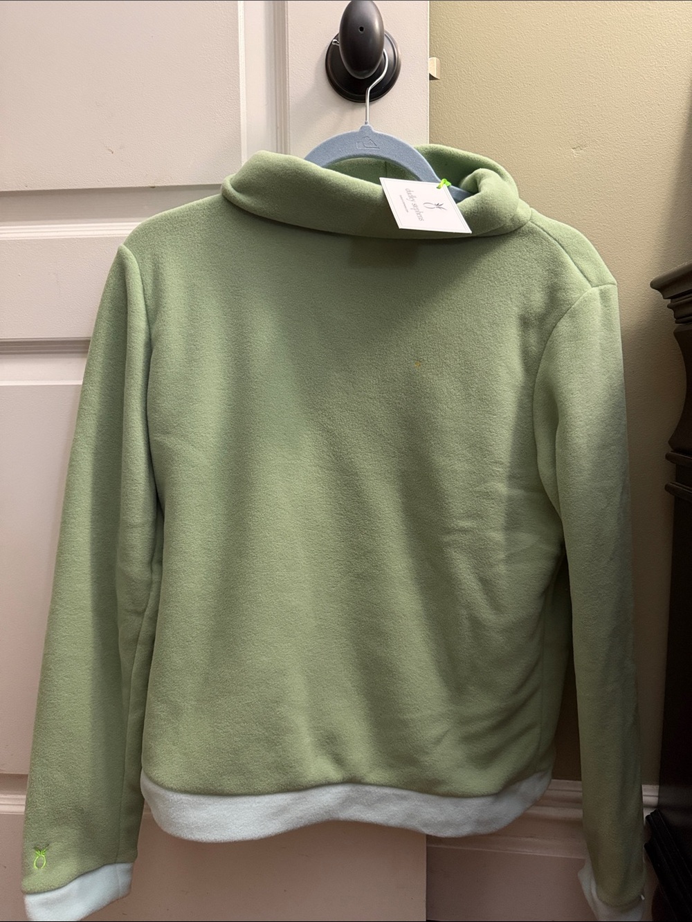 Dudley Stephens Light Sage Green Funnel Neck Fleece Pullover